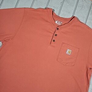 Carhartt Shirt Mens XL Loose Fit Pocket Rust Henley Shirt Workwear Utility Core